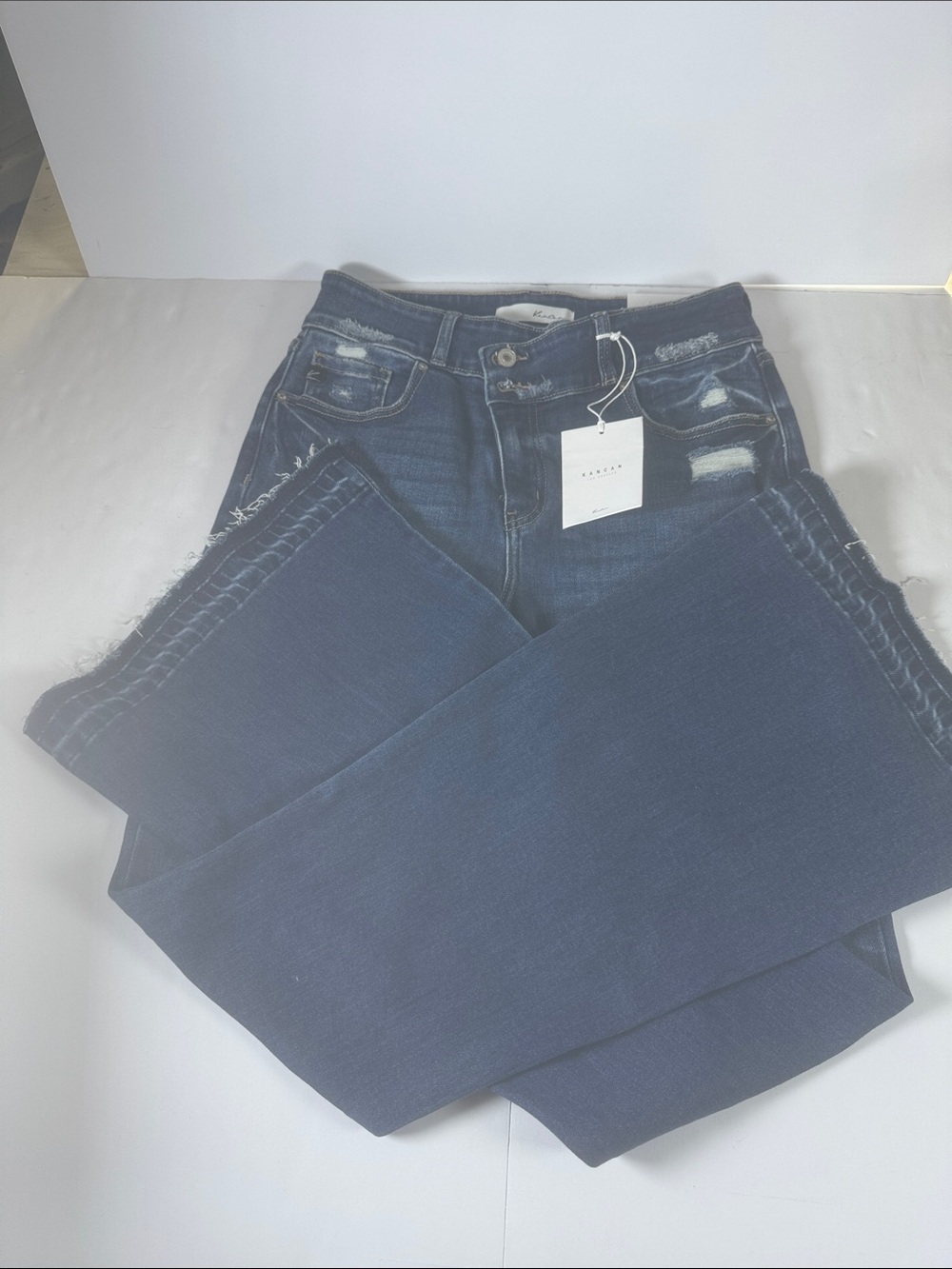 KanCan Dark Blue Flared Distressed Jeans